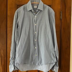 Culturata Button Up Shirt Mens Medium 15.75 Blue Check Plaid Tailored Fit Italy